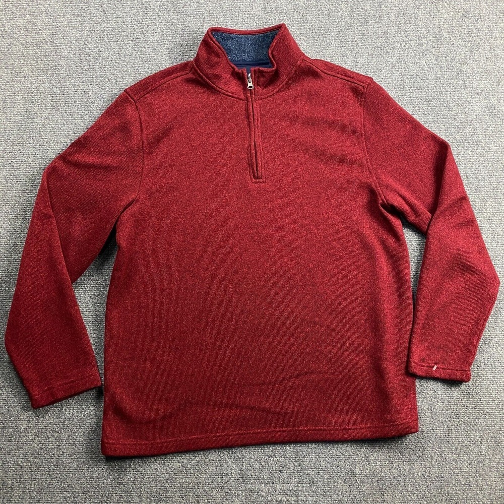 Izod 1/4 Zip Pullover Men's Large Red Fleece Mock Neck 100% Polyester Adults‎